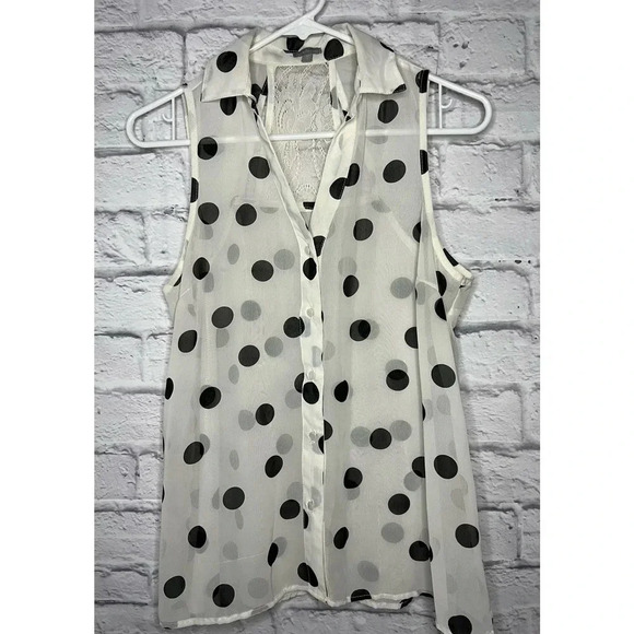 Y2K Charlotte Russe polka dot sheer button up blouse size M. - Picture 1 of 5